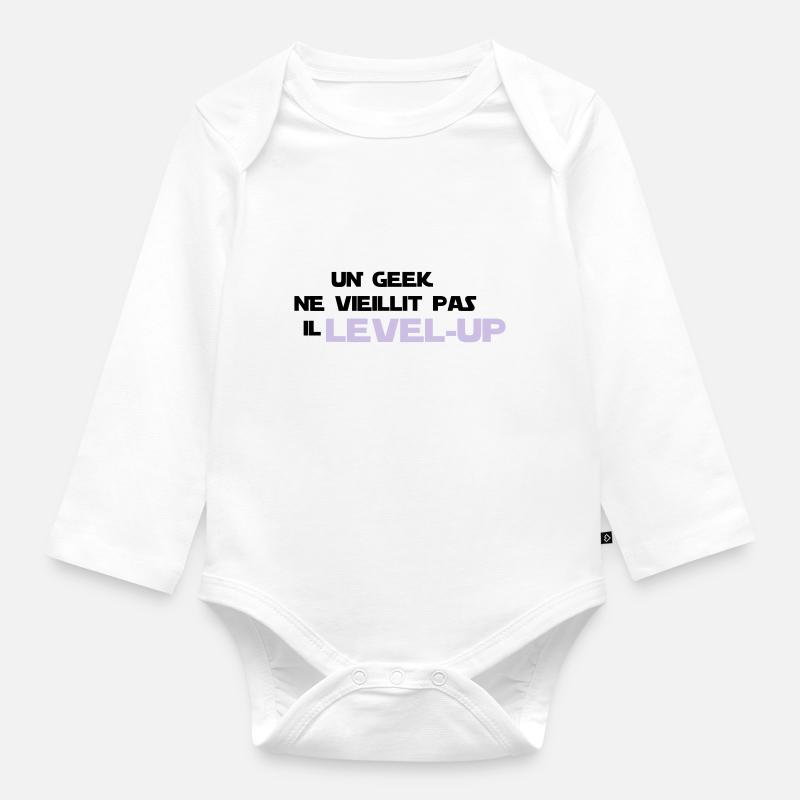 un_geek ne vieillit pas il Level up - Body Bébé bio manches longues - blanc