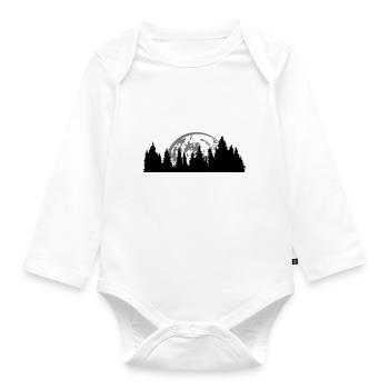 moon night full moon setting tree forest conifer - Organic Longsleeve Baby Bodysuit - white - Front