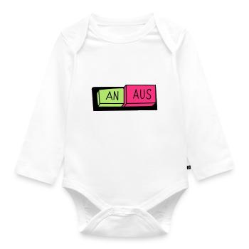 An / Aus Schalter - Baby Bio-Langarm-Body - Weiß - Vorne