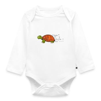 tortue dessin vitesse humour - Organic Longsleeve Baby Bodysuit - white - Front