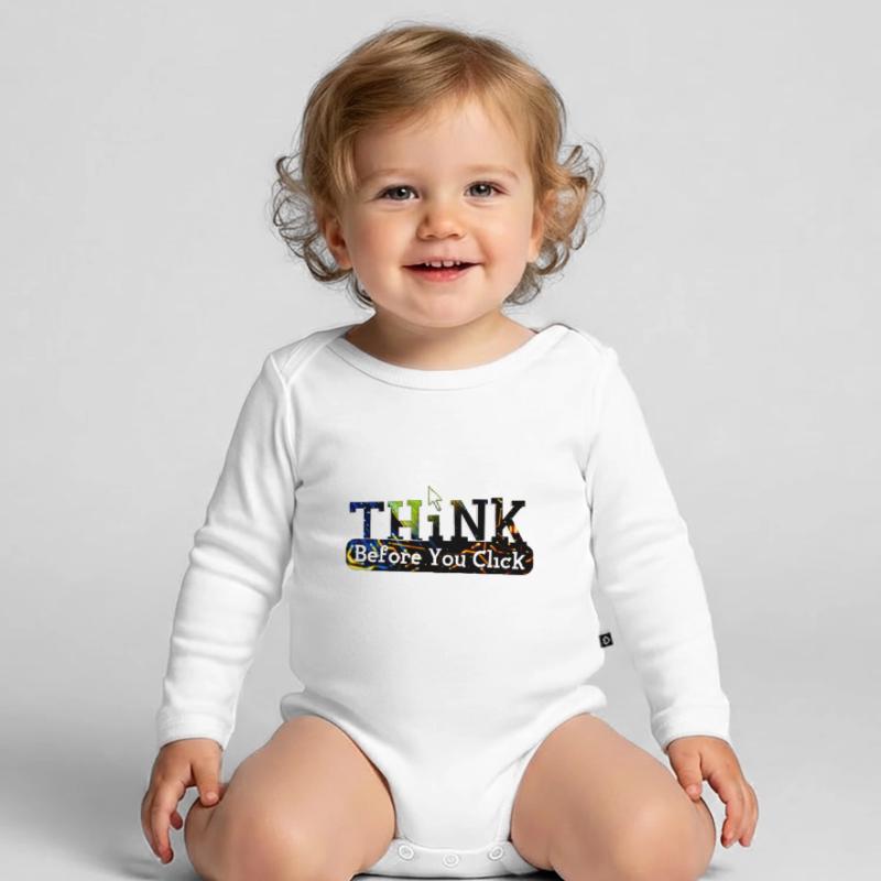 Think before computer hacking hacker Organic Longsleeve Baby Bodysuit