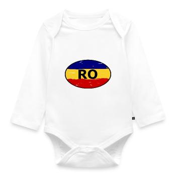 Auflkeber for Romania - Organic Longsleeve Baby Bodysuit - white - Front