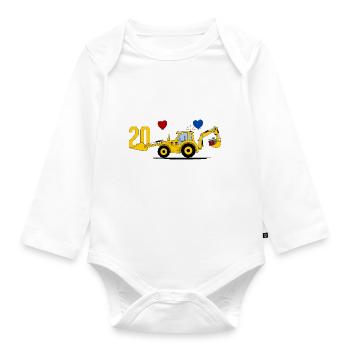 20. Geburtstag Bagger Traktor - Baby Bio-Langarm-Body - Weiß - Vorne
