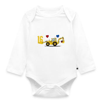 16. Geburtstag Bagger Traktor - Baby Bio-Langarm-Body - Weiß - Vorne