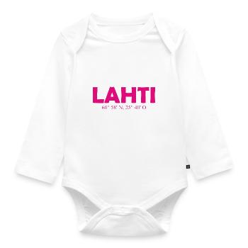 Lahti - Finland - Coordinates - Longitude Latitude - Organic Longsleeve Baby Bodysuit - white - Front