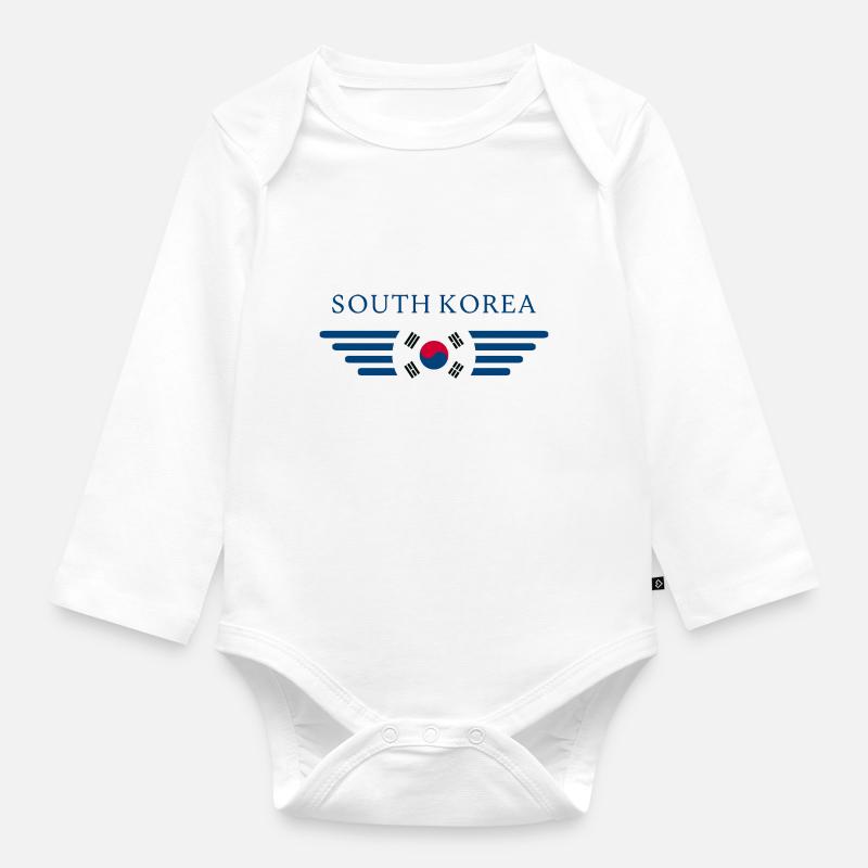 Corée du Sud, Corée du Sud - Body Bébé bio manches longues - blanc