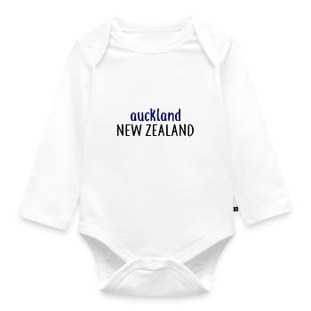 Auckland - New Zealand - Kiwi Aotearoa Neuseeland - Organic Longsleeve Baby Bodysuit - white - Front
