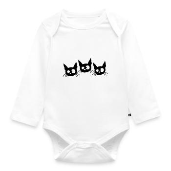 Three Cats Squint Funny 3 Crazy Grimaces - Organic Longsleeve Baby Bodysuit - white - Front