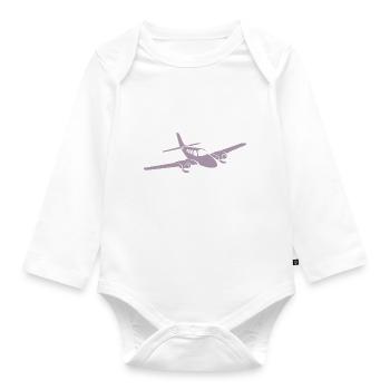 Minimalist propeller plane silhouette - Organic Longsleeve Baby Bodysuit - white - Front