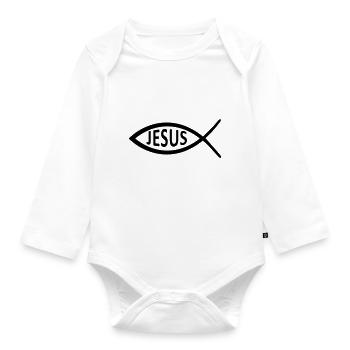 Jesus Fish Symbol - Organic Longsleeve Baby Bodysuit - white - Front