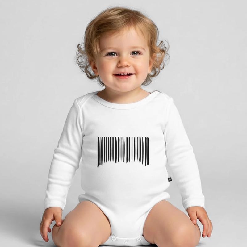 Barcode Strokes Lines Scribbled Barcode Scan Organic Longsleeve Baby Bodysuit