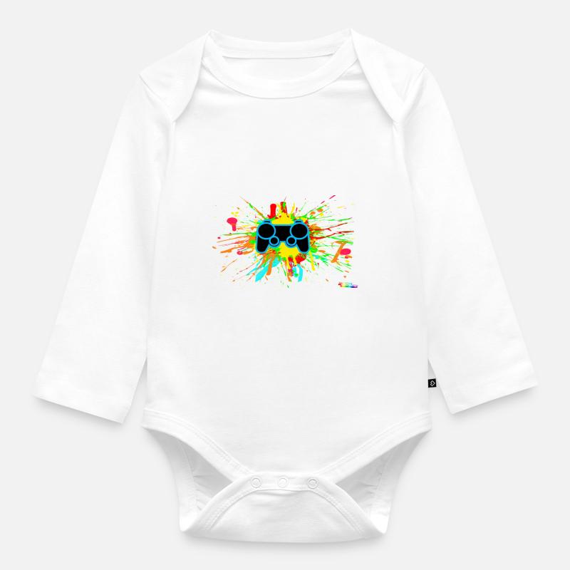 Contrôleur éclaboussure Gamer - Body Bébé bio manches longues - blanc