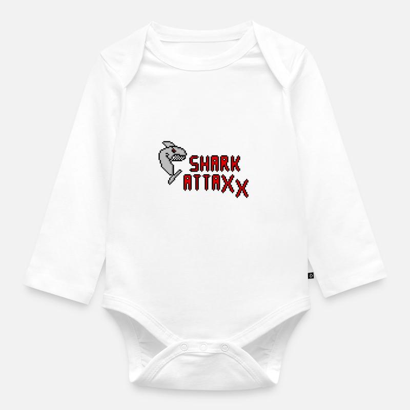 pixel Shark - Body Bébé bio manches longues - blanc