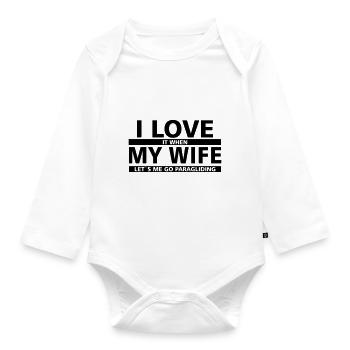 wife paragliding - Organic Longsleeve Baby Bodysuit - white - Front