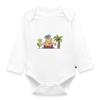 funny hippo with sunflower hippo hippo Hippo - Organic Longsleeve Baby Bodysuit - white - Front