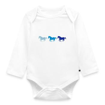 Three horses at gallop - Organic Longsleeve Baby Bodysuit - white - Front