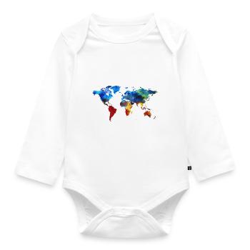 World's map - Organic Longsleeve Baby Bodysuit - white - Front