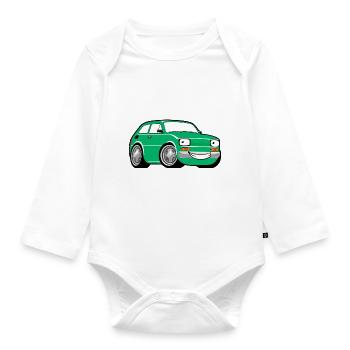 Green cartoon racing car toddler classic - Organic Longsleeve Baby Bodysuit - white - Front