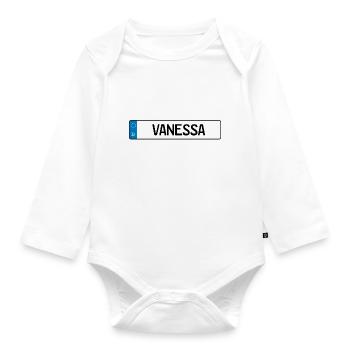 Vanessa Namensschild Geschenk - Baby Bio-Langarm-Body - Weiß - Vorne