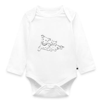 dog and cat - Organic Longsleeve Baby Bodysuit - white - Front
