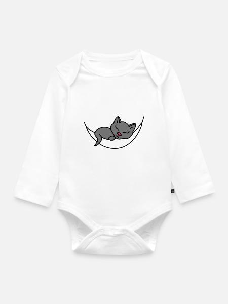 Sleeping Cat - Organic Longsleeve Baby Bodysuit - white