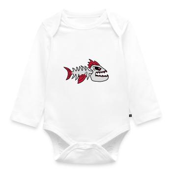 Fish Bone Punk Monster - Organic Longsleeve Baby Bodysuit - white - Front