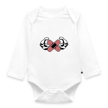 muscle arm bandage 1 - Organic Longsleeve Baby Bodysuit - white - Front