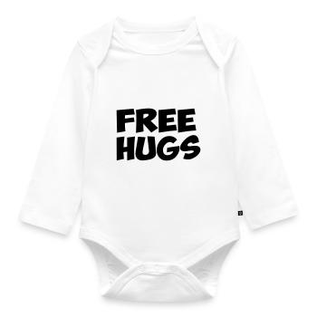 free hugs free hugs quote humor fun hug - Organic Longsleeve Baby Bodysuit - white - Front