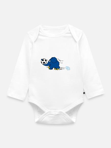 Der Elefant spielt Fussball - Baby Bio-Langarm-Body - Weiß