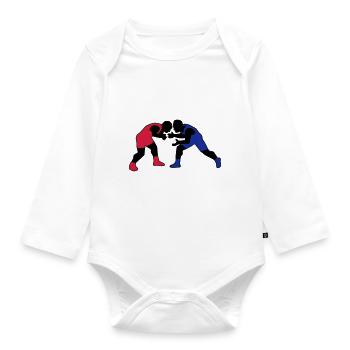 drawing sport fight wrestler wrestling - Organic Longsleeve Baby Bodysuit - white - Front