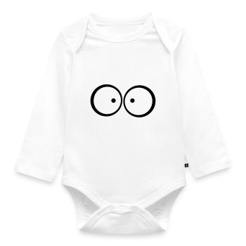 Anxious cross-eyed blue cartoon eyes - Organic Longsleeve Baby Bodysuit - white - Front