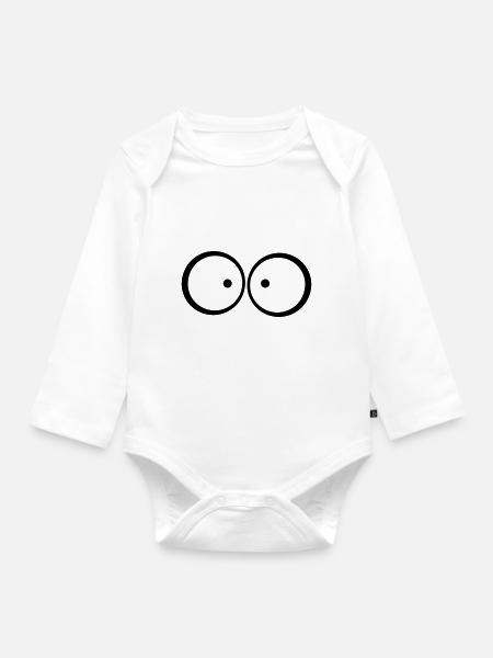 Yeux anxieux caricature bleu qui louche - Body Bébé bio manches longues - blanc