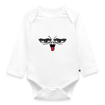 tongue stick out mouth 2 eyebrows eyes - Organic Longsleeve Baby Bodysuit - white - Front