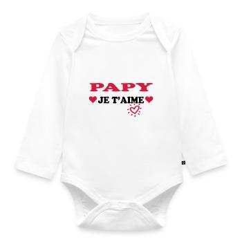Papy je t'aime - Organic Longsleeve Baby Bodysuit - white - Front