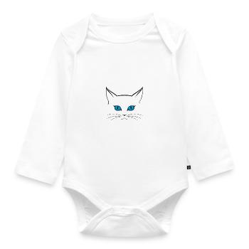 Yeux bleus de chat - cadeau - Body Bébé bio manches longues - blanc - Devant