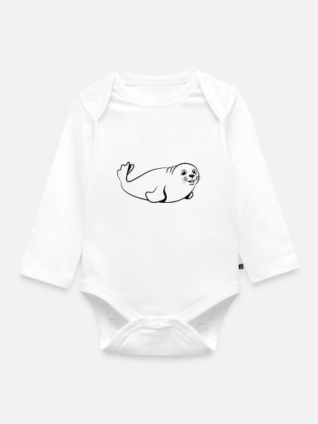 seehund süss witzig - Baby Bio-Langarm-Body - Weiß