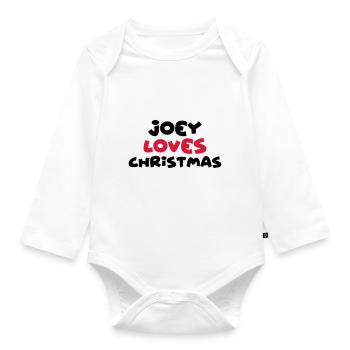 joey loves christmas xmas name - Organic Longsleeve Baby Bodysuit - white - Front