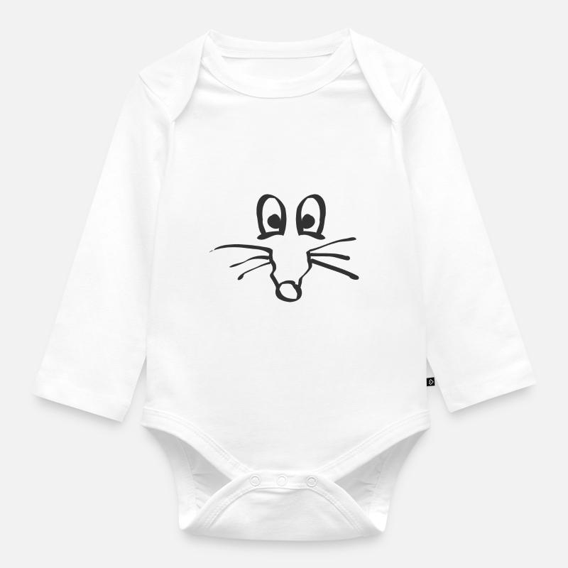 Idée cadeau visage de souris rat - Body Bébé bio manches longues - blanc