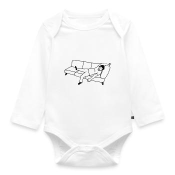 Couch sleeping man - Organic Longsleeve Baby Bodysuit - white - Front