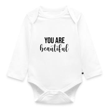 You are beautiful beauty beautiful saying font - Organic Longsleeve Baby Bodysuit - white - Front