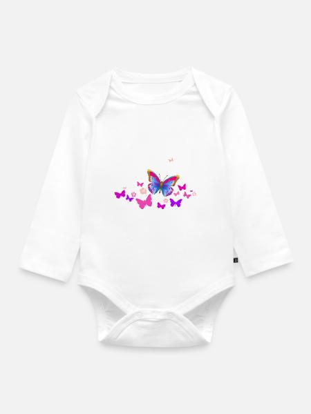 Schmetterling Falter Insekten Frühling Sommer bunt - Baby Bio-Langarm-Body - Weiß