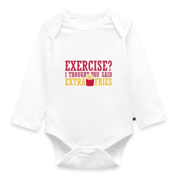 Exercise Extra Fries Zitat - Baby Bio-Langarm-Body - Weiß - Vorne