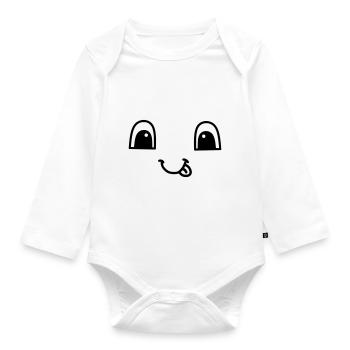 Cute face smiling - Organic Longsleeve Baby Bodysuit - white - Front