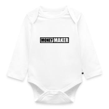 Logo Text Money Maker - Baby Bio-Langarm-Body - Weiß - Vorne