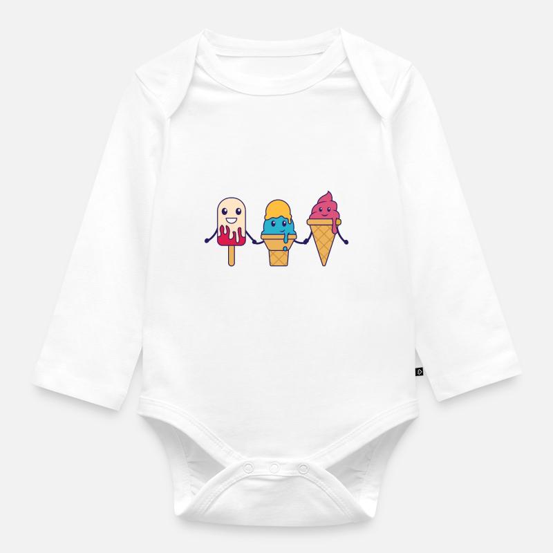 Crème glacée Été Crème glacée Fun Kids Popsicles - Body Bébé bio manches longues - blanc