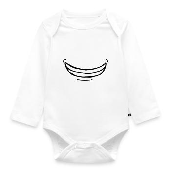 Comic wide exuberant grin - Organic Longsleeve Baby Bodysuit - white - Front