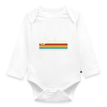 Sachsen - Deutschland - Retro - Vintage - Balken - Baby Bio-Langarm-Body - Weiß - Vorne