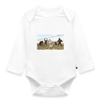 Gorillas mit Denker Skulptur - Baby Bio-Langarm-Body - Weiß - Vorne