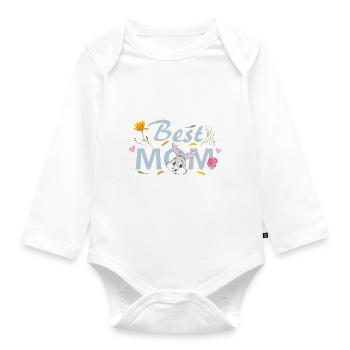 Meilleure maman. Design floral avec lapin - Body Bébé bio manches longues - blanc - Devant
