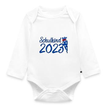 Schulkind 2023 blau - Baby Bio-Langarm-Body - Weiß - Vorne